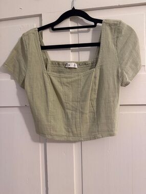 Hollister Sage Green Square Neck Short Sleeve Crop Top